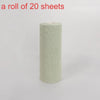 A roll of twenty sheets of light green reusable microfiber cleaning towels.