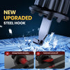 A close-up of a new upgraded steel hook product demonstrating its use and comparison to a cheap plastic shredder.
