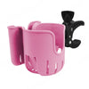 Pink 2-in-1 stroller and bike cup holder with a phone slot mounted on a clamp.