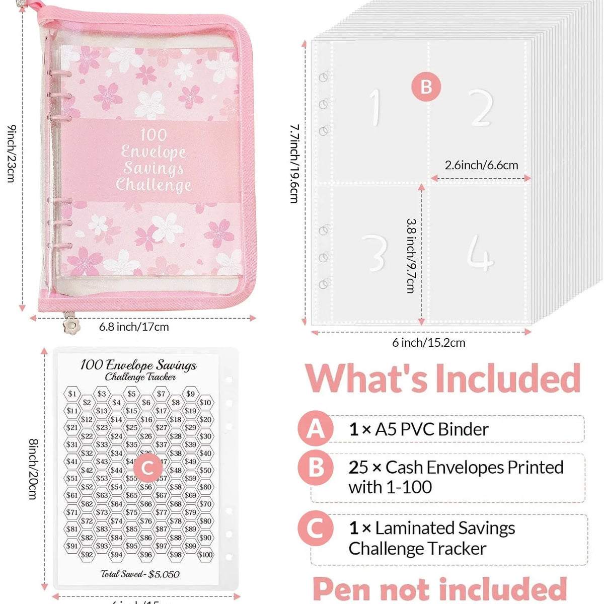 Savings Challenge Binder with Cash Envelopes