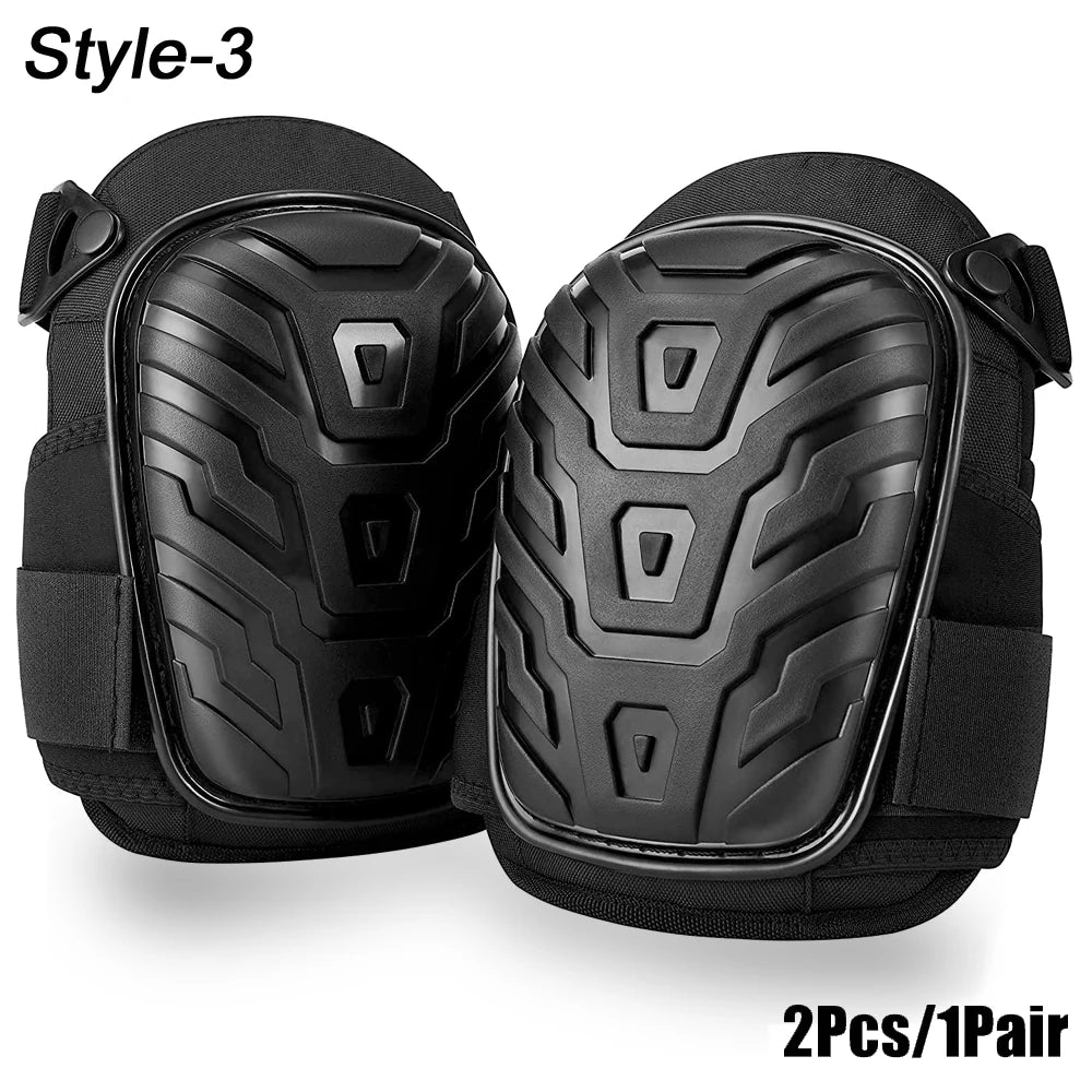 A pair of black heavy-duty professional knee pads with textured design and gel comfort padding.