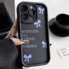 Black silicone phone case with a 'With God all things are possible' slogan featuring light blue bows.