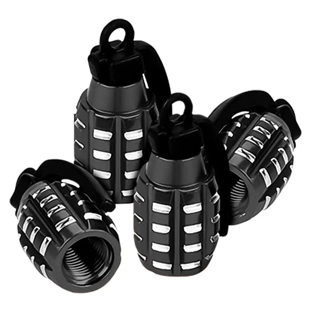 Aluminum Grenade-Style Tire Valve Caps (Set of 4)
