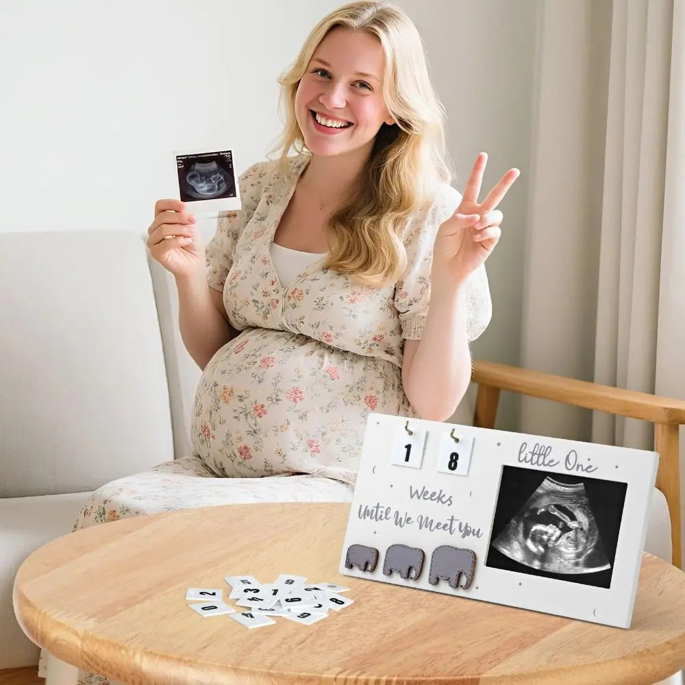 Wooden Pregnancy Countdown Picture Frame with Ultrasound Slot