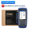 A blue XTOOL TP150 WiFi version diagnostic tool box and device with a screen showing test options