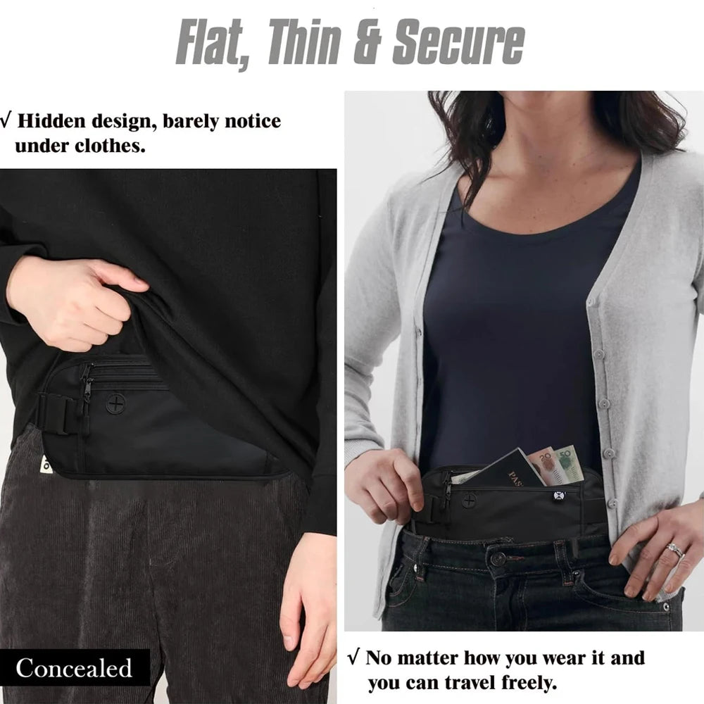 RFID-Blocking Travel Money Belt with Hidden Pockets