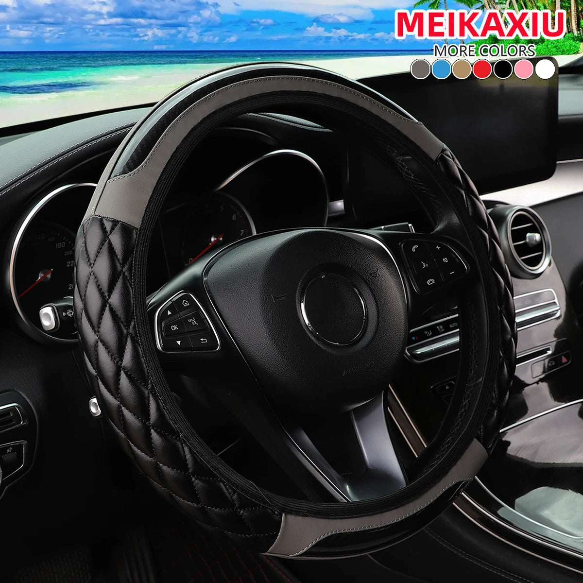 Crystal Carbon Fiber Steering Wheel Cover with 3D Embroidery