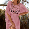 Sunflower Print Knitted Beach Tunic with Fringe