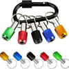 A set of magnetic 1/4 inch hex bit holders with quick-release chucks in various colors like green, red, and blue.