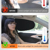 Before and after comparison showing the protection of a car window with an electrostatic sun shade.