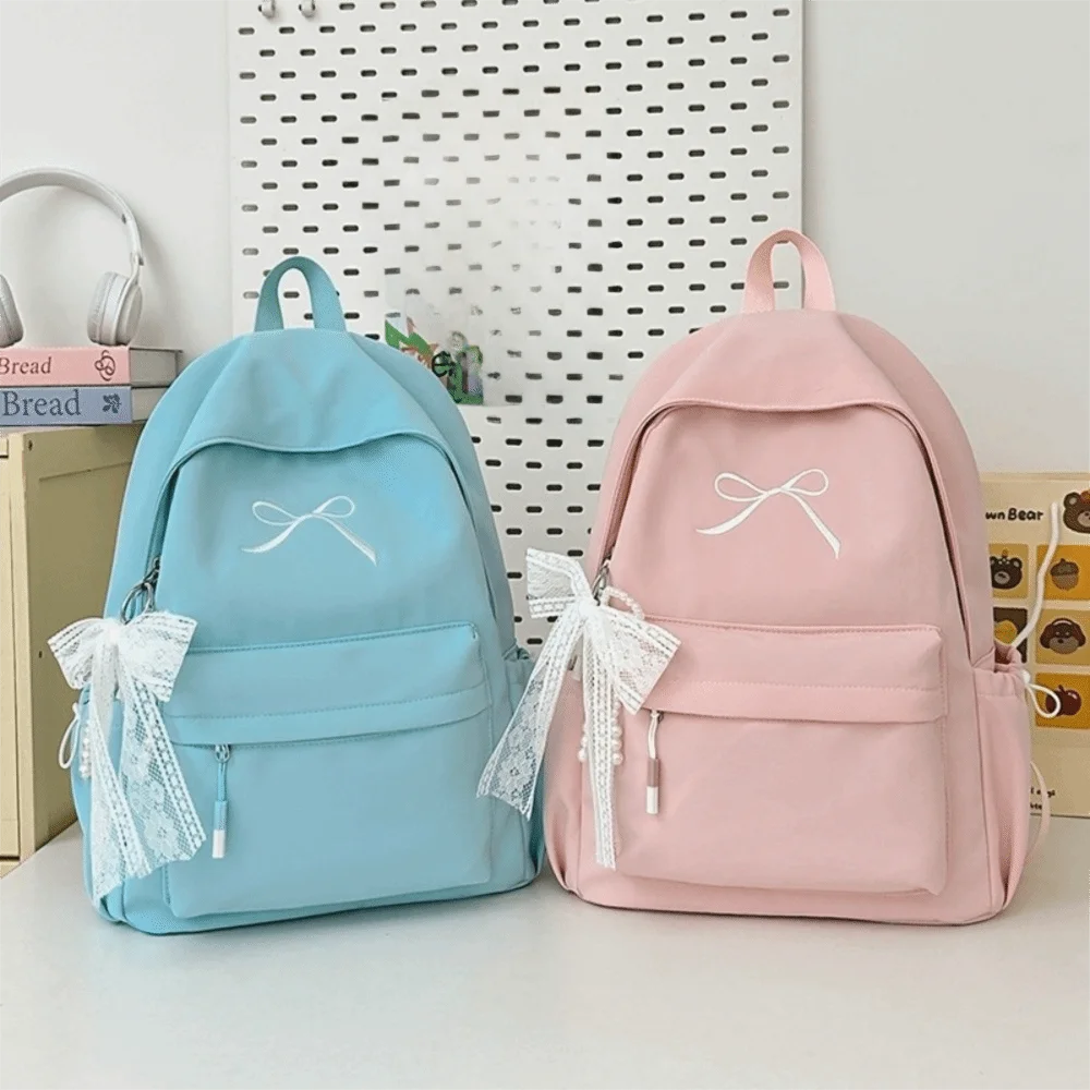 Embroidered Bow Nylon Backpack for Girls – Lightweight & Spacious
