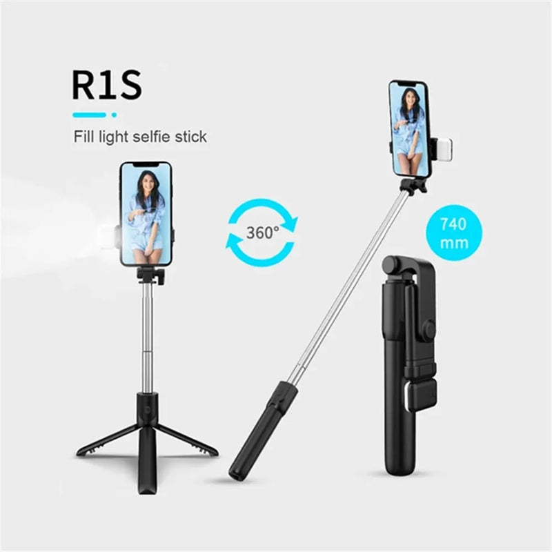 Palo Selfie con Trípode Bluetooth Portátil y Luz de Relleno