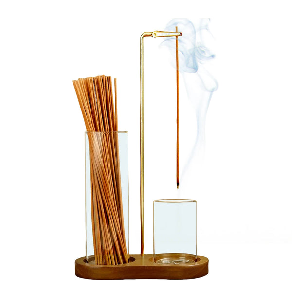 Dual Glass Incense Holder with Wooden Base