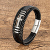 Classic Cross Charm Bracelet with Black Leather Rope