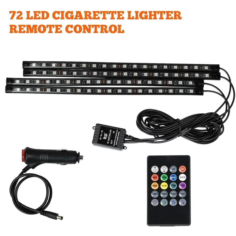 A remote control for a 72 LED cigarette lighter remote control device and associated wires.
