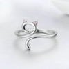 Silver adjustable cat crochet ring with a pink accent, shown on a white background.