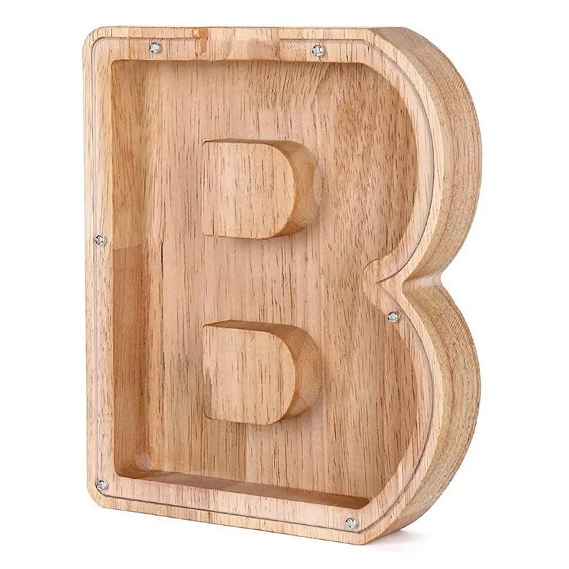 Wooden Alphabet Piggy Bank – Educational Coin Savings Box