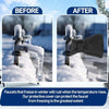Before and after comparison showing a protective cover for a faucet against freezing in winter conditions