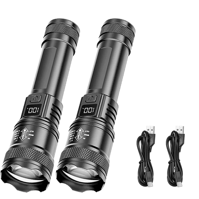 Rechargeable LED Flashlight with LCD Display and Zoom