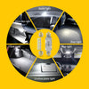 Diagram showing various car interior lights like dome, glove box, door, trunk, license plate, and map lights.