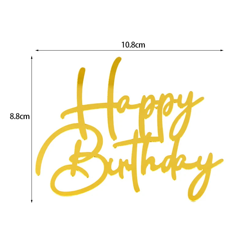 Golden Acrylic Happy Birthday Cake Topper