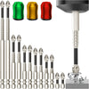 A set of twelve magnetic screwdriver bits with non-slip designs and a black handle.