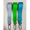 Three colored nylon wristlet keychain straps in light blue, green, and cyan.