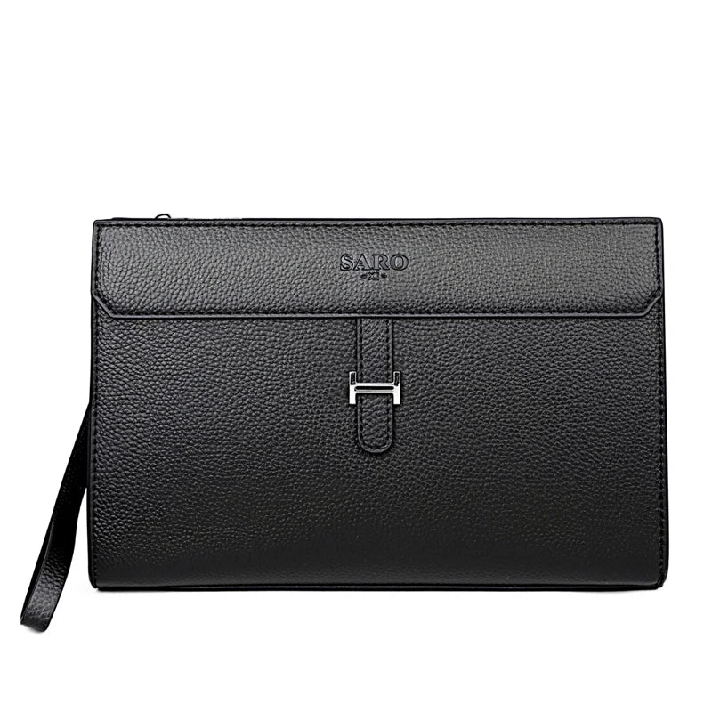 Schwarze Damen-Clutchtasche aus Kunstleder mit silberner Hardware