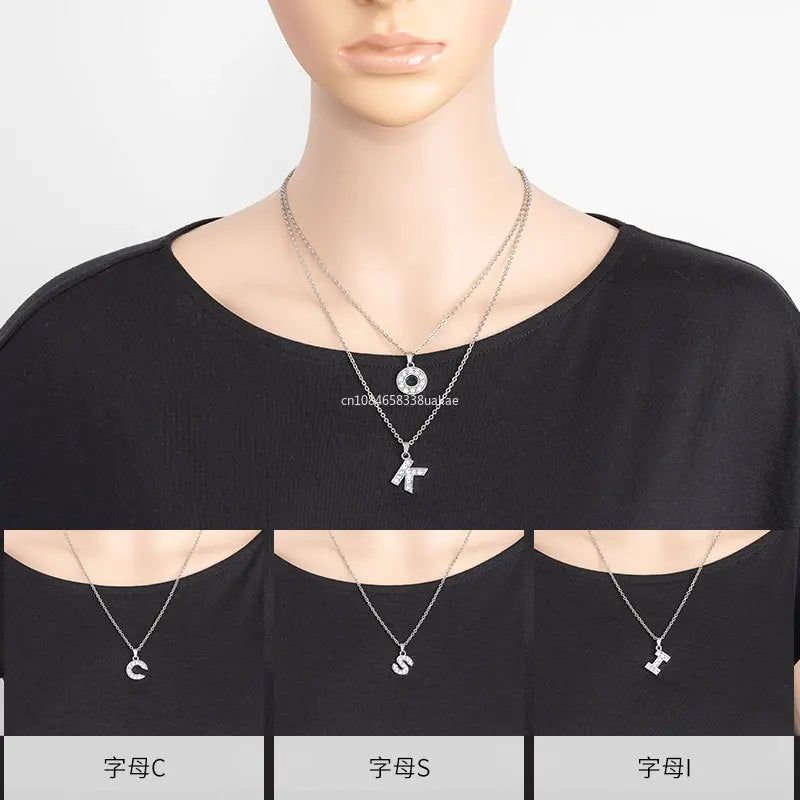 Initial Letter Pendant Necklace with Stainless Steel Chain