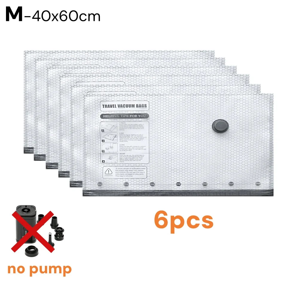 A set of M-40x60cm vacuum storage bags and accessories for vacuum sealing.