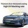 A blue car features a titanium silver thickened coating for high UV blocking rate.
