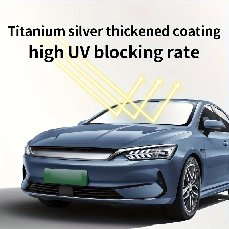 A blue car features a titanium silver thickened coating for high UV blocking rate.