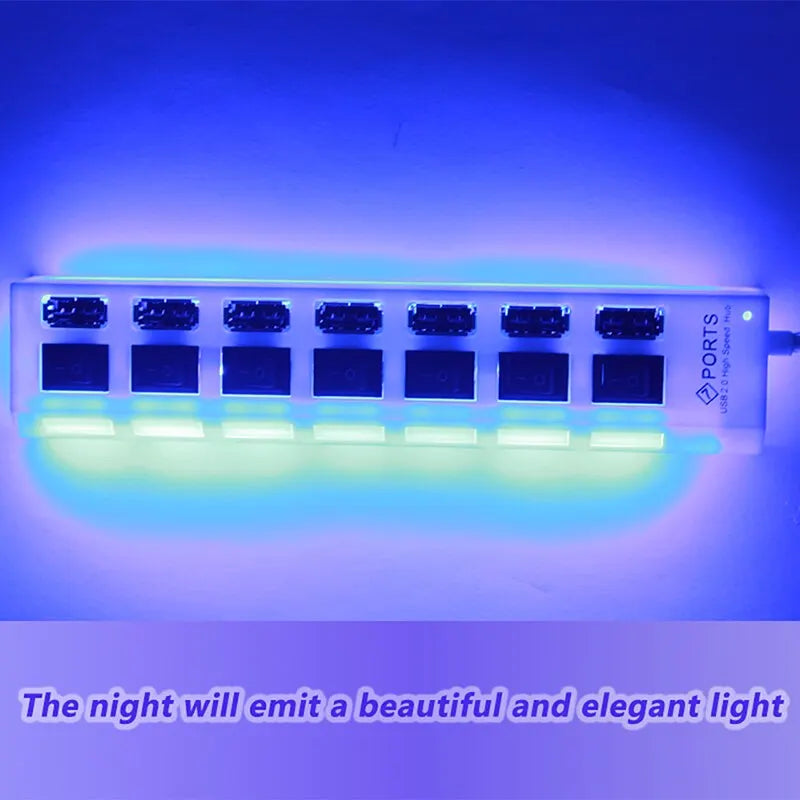 7-Port USB 2.0 Hub with Individual LED Switches
