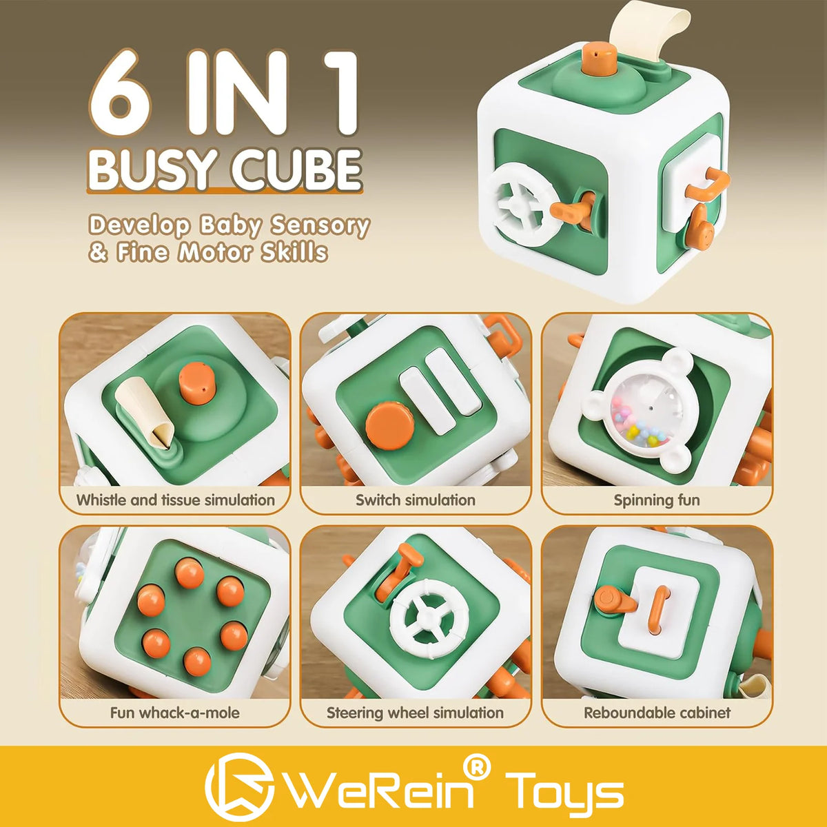 Montessori 6-in-1 Baby Busy Cube – Sensory Fidget Toy for Toddlers