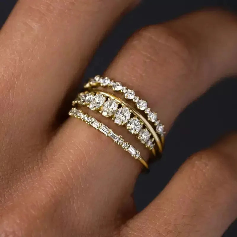4-Piece Gold-Plated Stacking Ring Set with Cubic Zirconia