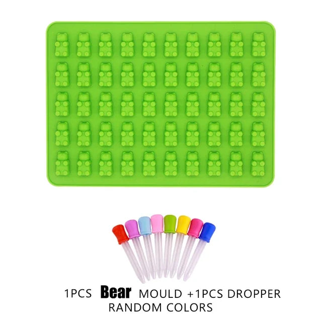 Food-Grade Silicone Gummy Bear & Dinosaur Candy Mold Set with Dropper