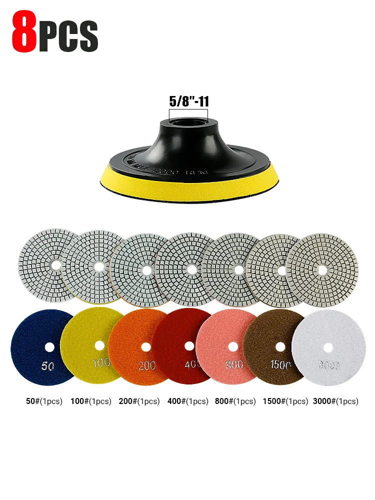 4-Inch Diamond Polishing Pads with Backer Pad (50-3000 Grit)