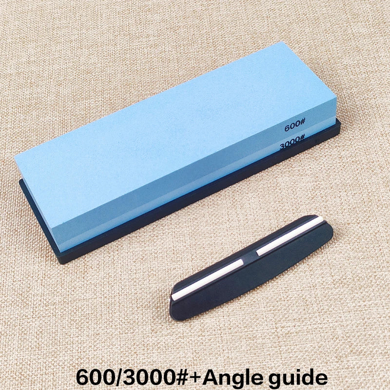 Dual-Grit Knife Sharpening Stone Kit with Bamboo Base & Angle Guide