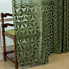 Olive Green Sheer Curtain with Geometric Floral Pattern