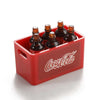 A red plastic box containing three glass bottles with corks, used as decorative accessories for an RC car.
