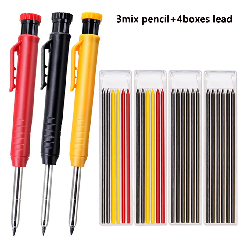 Heavy-Duty Carpenter Pencil Set with Extended Tip and Built-In Sharpener