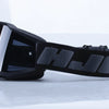 Black retro motorcycle sunglasses with night vision lenses and a black strap