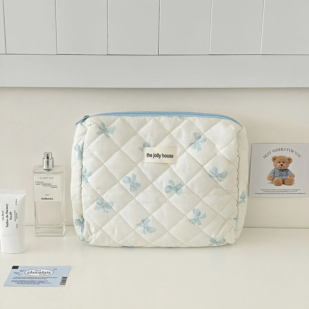 Bow Print Makeup Bag with Large Capacity