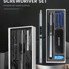 A set of electric screwdrivers with various bits and a magnetic screwdriver housed in a white case.