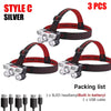 Silver Style C headlamp set of 3 with adjustable straps and USB cables
