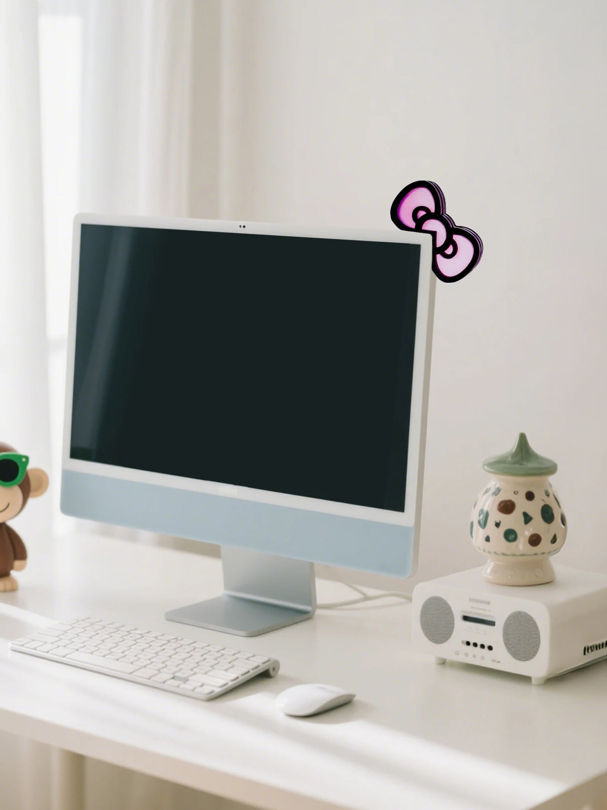 Kawaii Pink Bow Cat Ear Monitor Decor