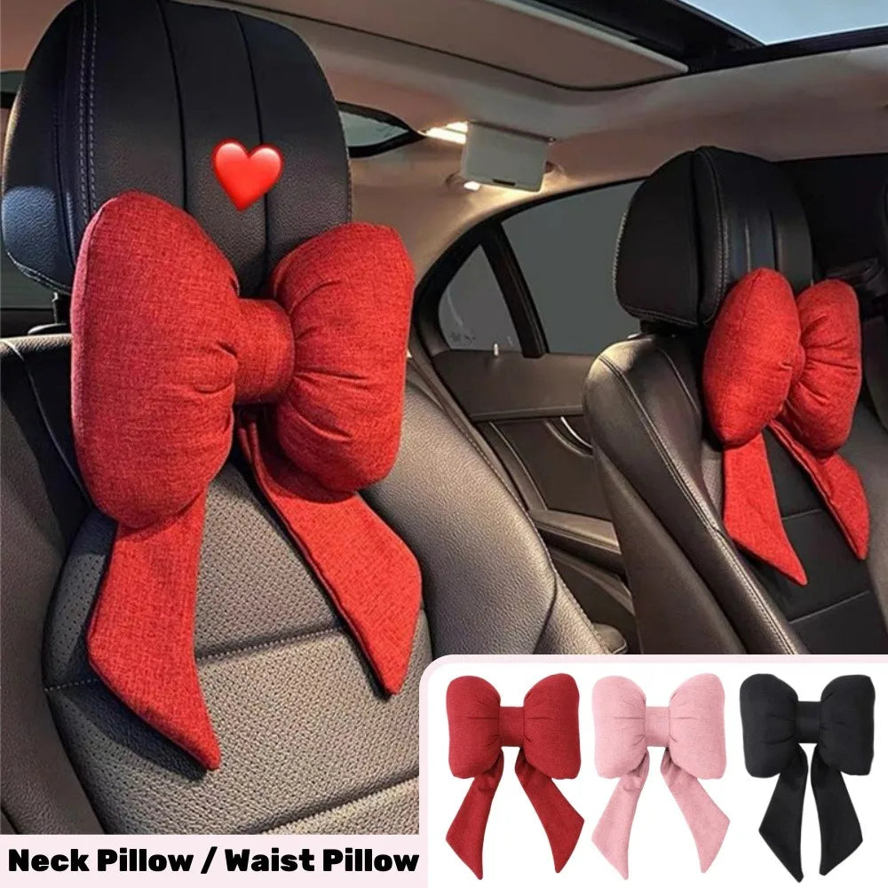 Cute Bowknot Car Neck Pillow – Plush Headrest for Comfortable Drives