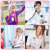 A woman in a lab coat is shown working at a desk, and a young girl is pictured outdoors.