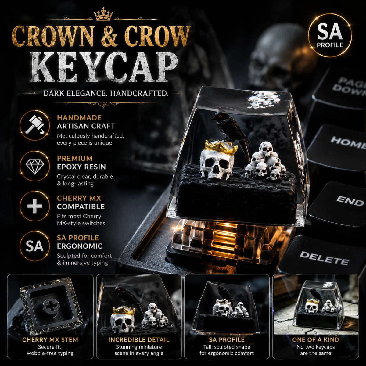 Gothic Skull Artisan Resin Keycap for Mechanical Keyboards