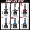 Various sizes of high-performance LED headlight bulbs labeled H7, H4, H8, H9, H11, H1, 9005, and 9012.